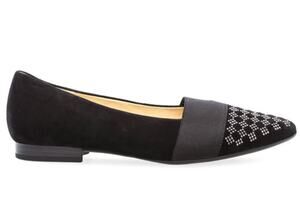 Gabor Sanctuary Ladies Court Shoes WMNS 7.5 Black Suede Leather Studded Toe Flat